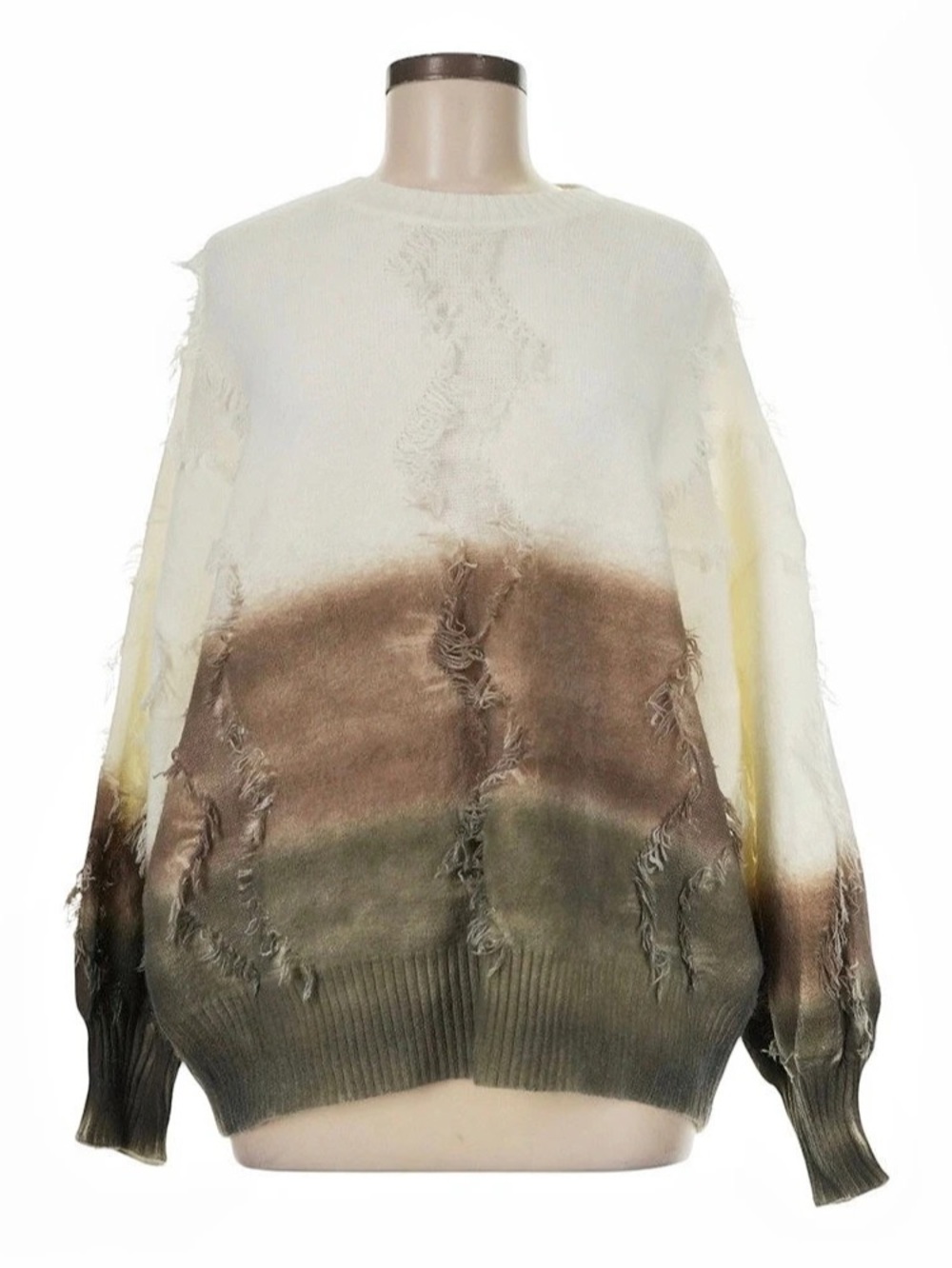 Fall Color Block Distressed Crewneck Sweater